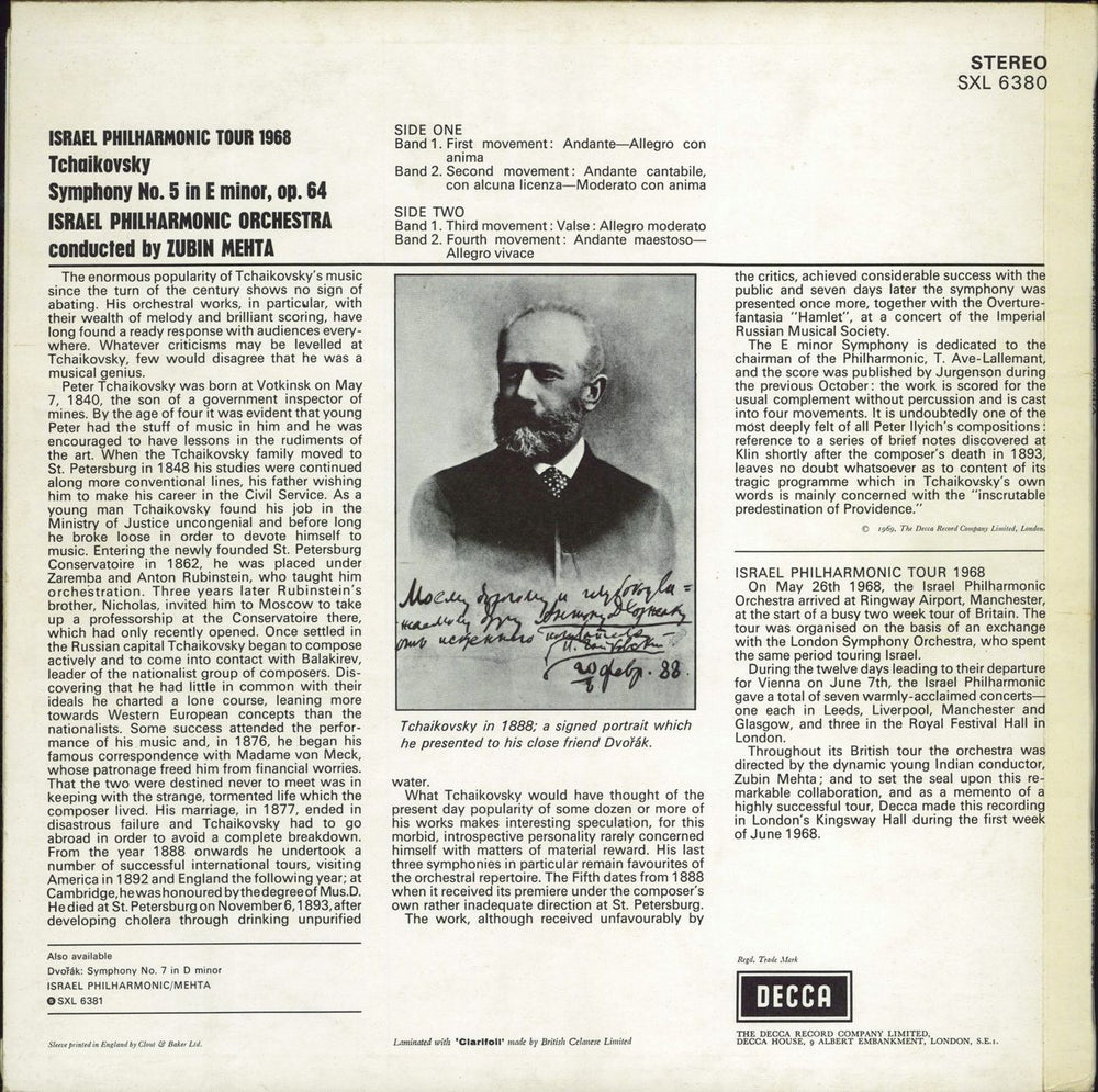 Pyotr Ilyich Tchaikovsky Symphony No. 5 UK vinyl LP album (LP record)