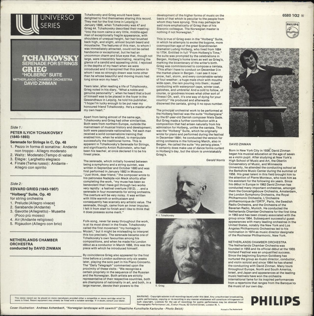 Pyotr Ilyich Tchaikovsky Tchaikovsky: Serenade For Strings / Grieg: Holberg Suite UK vinyl LP album (LP record)