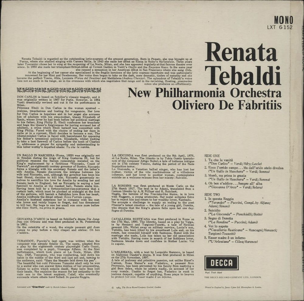 Renata Tebaldi Renata Tebaldi Recital UK vinyl LP album (LP record)