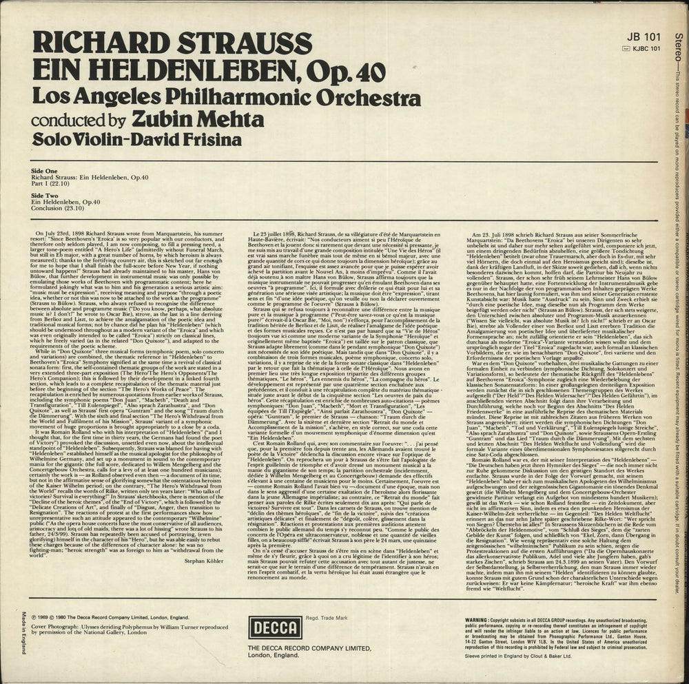 Richard Strauss Strauss: Eih Heldenleben, Op. 40 UK vinyl LP album (LP record)