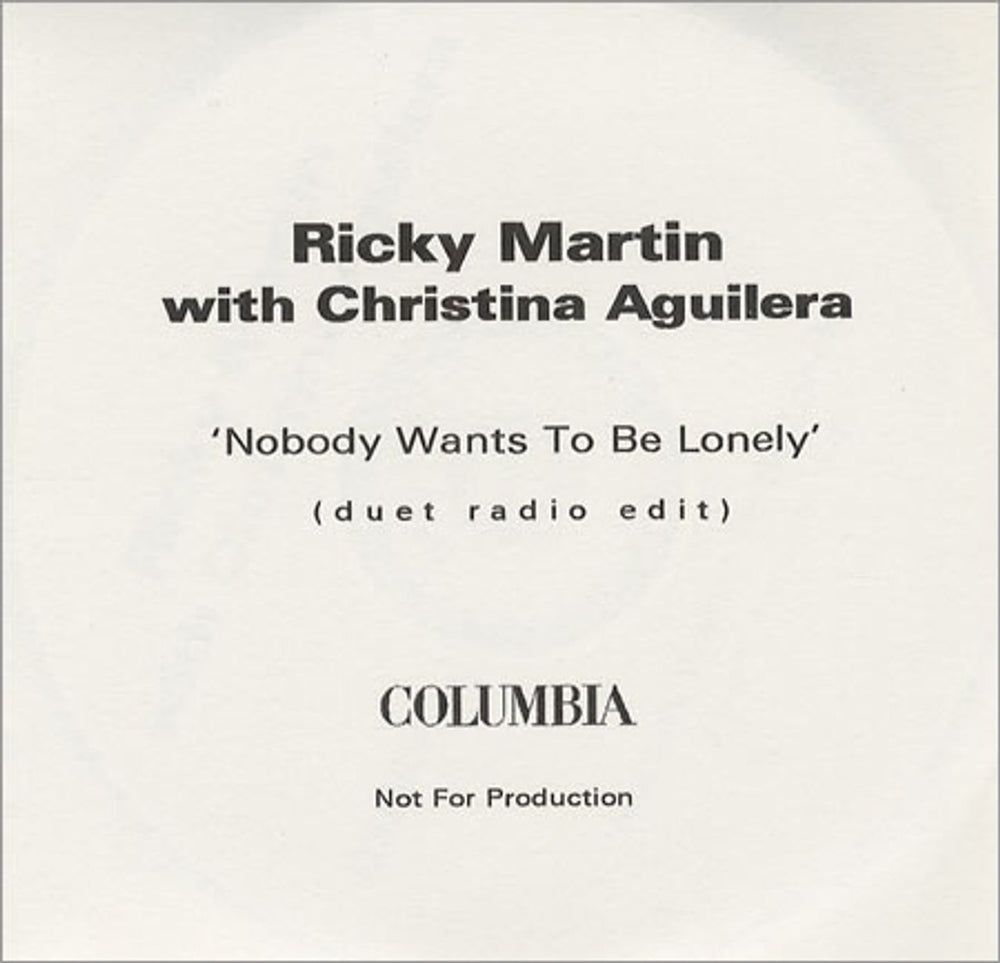 Ricky Martin Nobody Wants To Be Lonely Acetate UK Promo CD-R acetate ACETATE