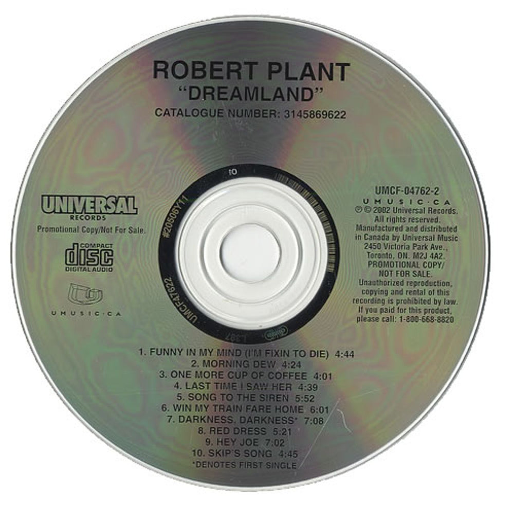 Robert Plant Dreamland Canadian Promo CD album (CDLP) UMCF-04762-2