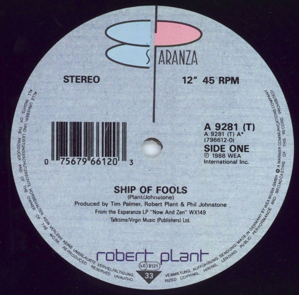 Robert Plant Ship Of Fools + Poster UK 12" vinyl single (12 inch record / Maxi-single) PLA12SH784902