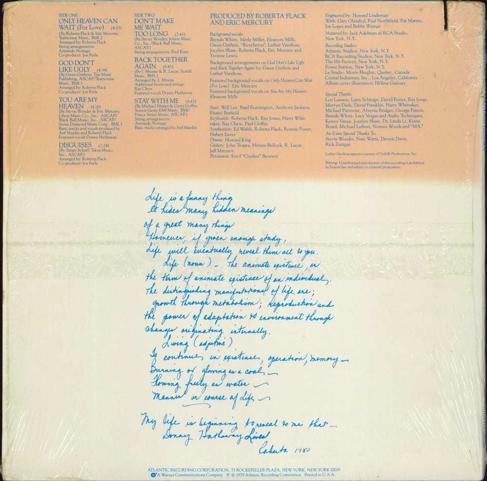 Roberta Flack Roberta Flack Featuring Donny Hathaway US vinyl LP album (LP record)