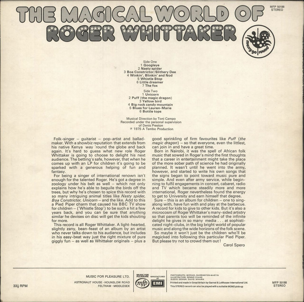 Roger Whittaker The Magical World Of Roger Whittaker UK vinyl LP album (LP record)