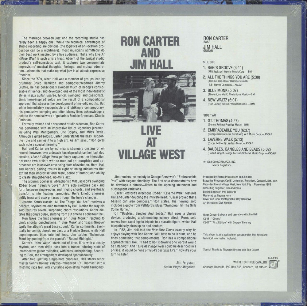 Ron Carter Live At Village West US vinyl LP album (LP record)