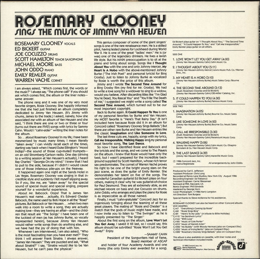 Rosemary Clooney Rosemary Clooney Sings The Music Of Jimmy Van Heusen German vinyl LP album (LP record)