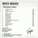 Roxy Music The Early Years UK Promo CD-R acetate CD ACETATE