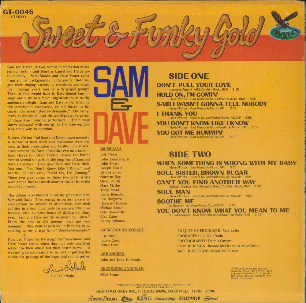 Sam & Dave Sweet & Funky Gold US Promo vinyl LP album (LP record)