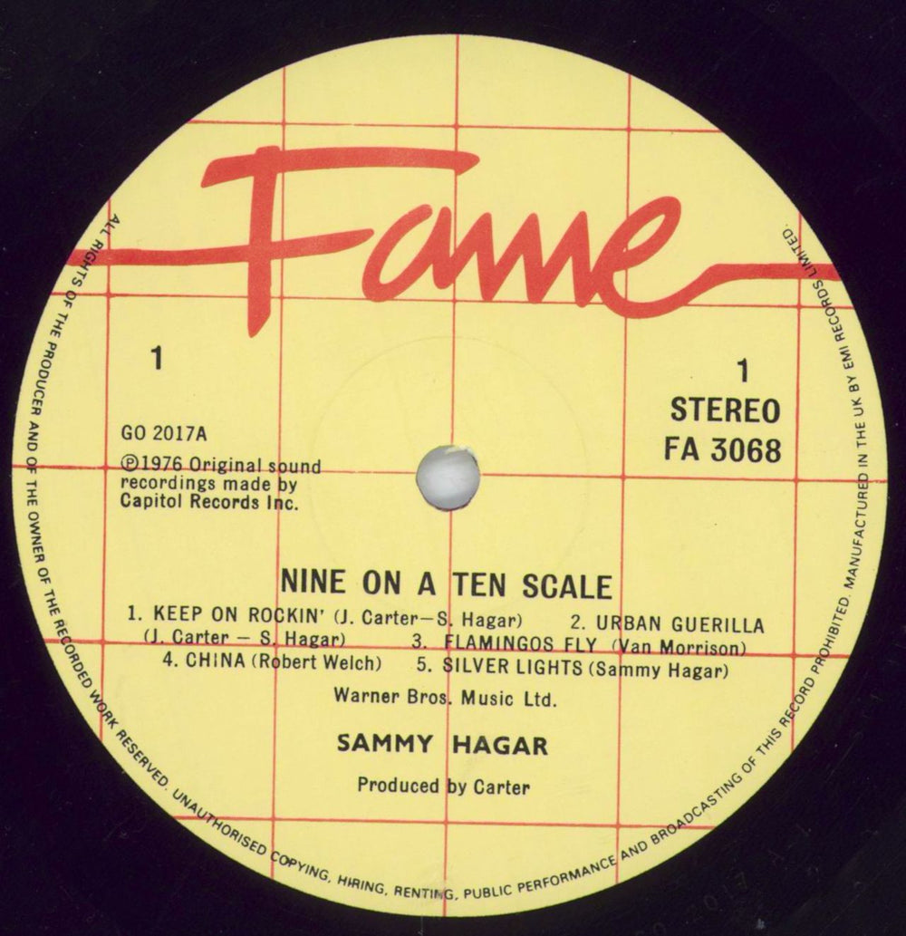 Sammy Hagar Nine On A Ten Scale UK vinyl LP album (LP record) HGALPNI818898