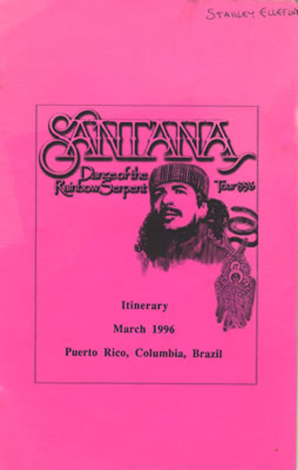 Santana Dance Of The Rainbow Serpent Tour 1996 - Tour Itinerary Brazilian Promo book TOUR ITINERARY