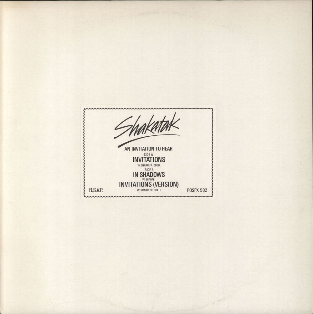 Shakatak Invitations - Test Pressing UK 12" vinyl single (12 inch record / Maxi-single) SKA12IN743089