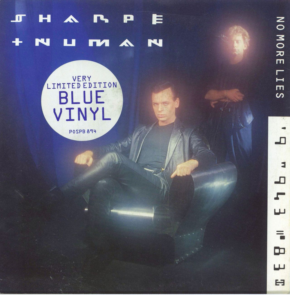 Sharpe & Numan No More Lies - Blue Vinyl UK 7" vinyl single (7 inch record / 45) POSPB894