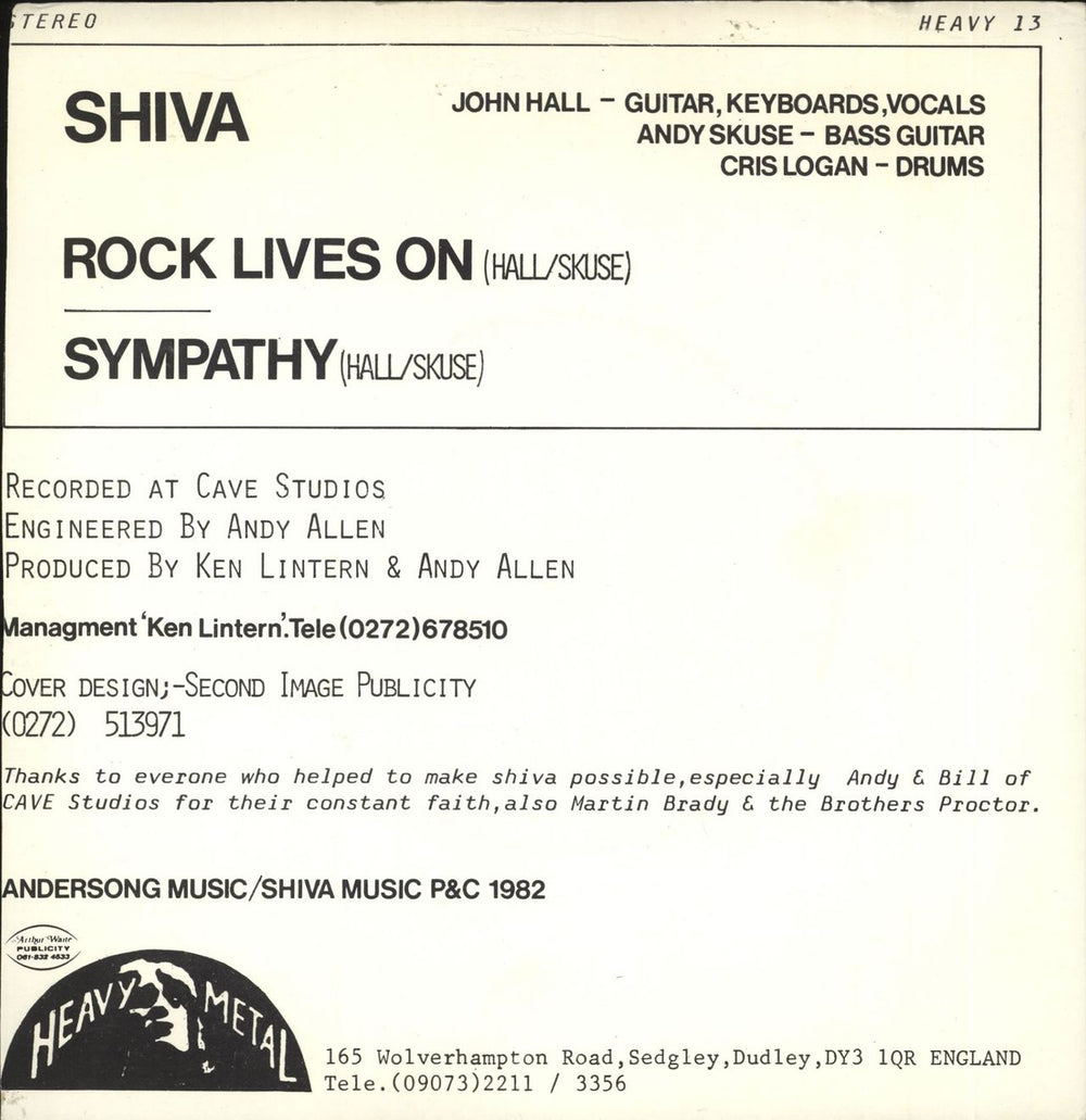 Shiva Rock Lives On UK 7" vinyl single (7 inch record / 45)