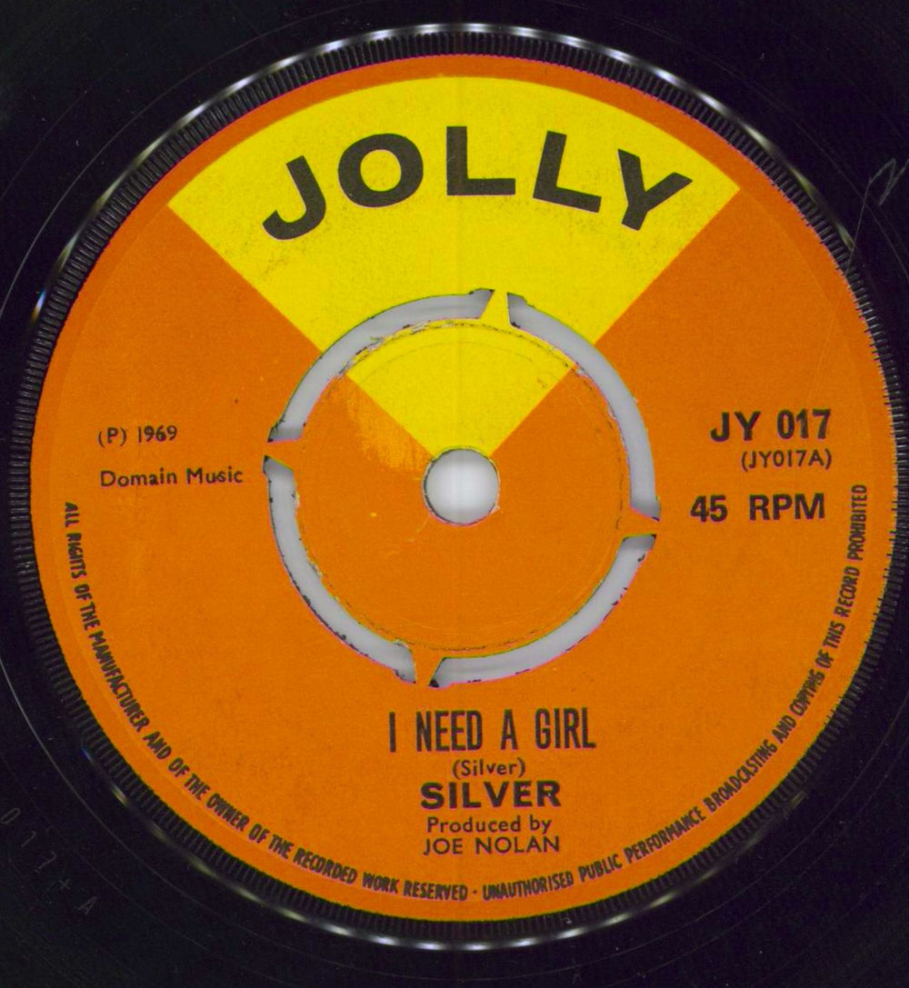 Silver (Reggae) I Need A Girl UK 7" vinyl single (7 inch record / 45) JY017