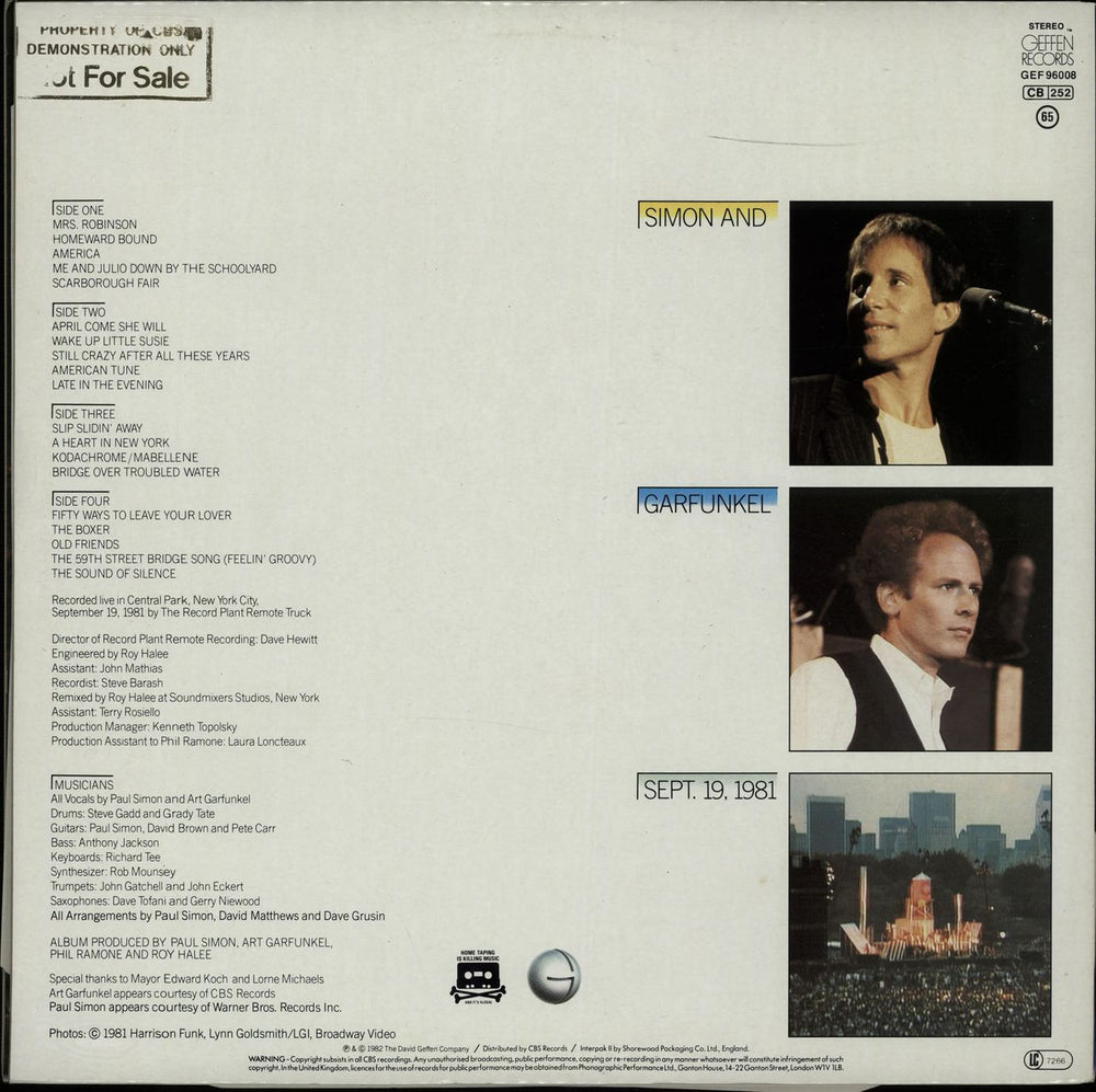 Simon & Garfunkel The Concert In Central Park - Promo Stamped UK 2-LP vinyl record set (Double LP Album) SGF2LTH643884