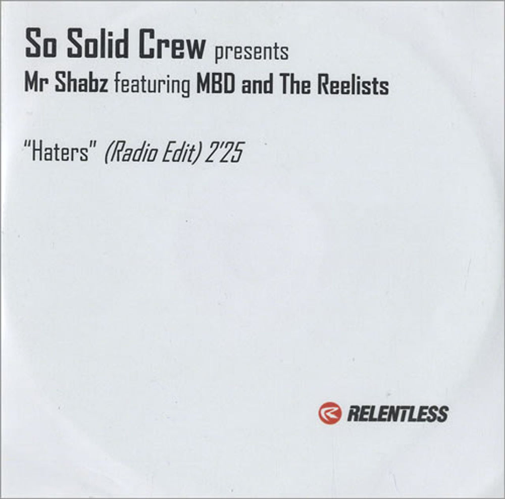 So Solid Crew Haters UK Promo CD-R acetate CD-R ACETATE