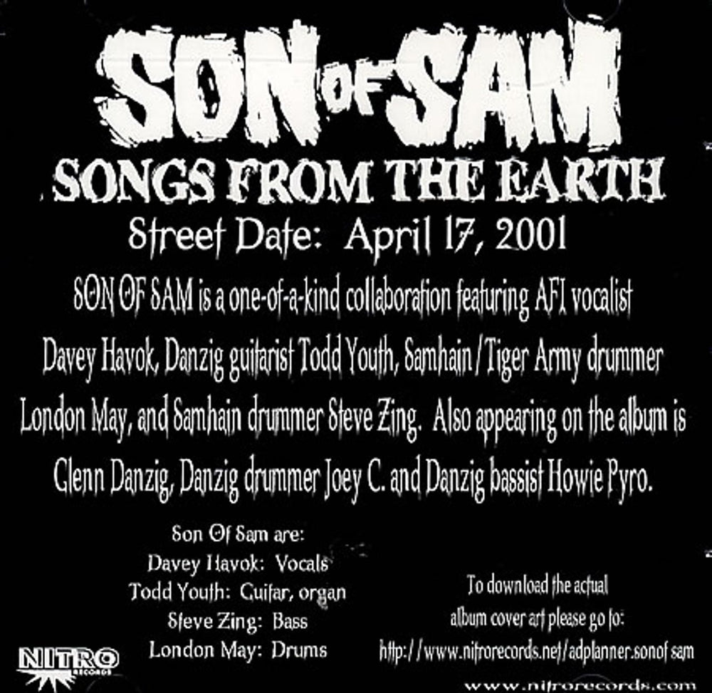 Son Of Sam Songs From The Earth US Promo CD album (CDLP) 101355