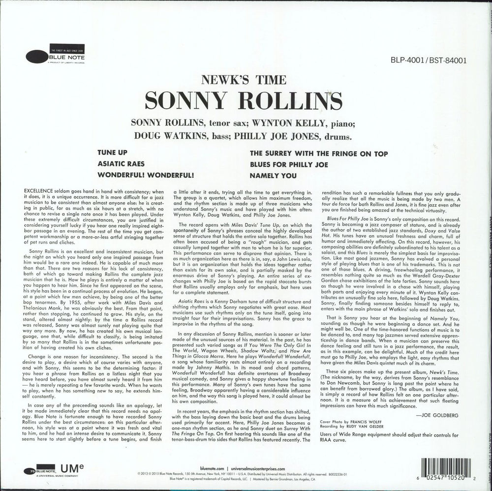 Sonny Rollins Newk's Time: Remastered - 180gm Vinyl US vinyl LP album (LP record) 602547105202