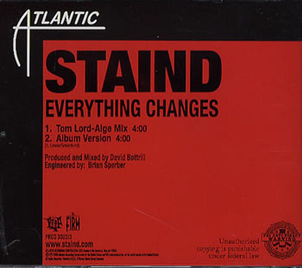 Staind Everything Changes US Promo CD single (CD5 / 5") ST-C5EV357910