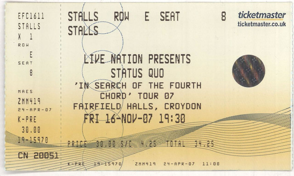 Status Quo In Search Of The Fourth Chord + Ticket Stub, T-Shirt & Plastic Bag UK tour programme QUOTRIN743597