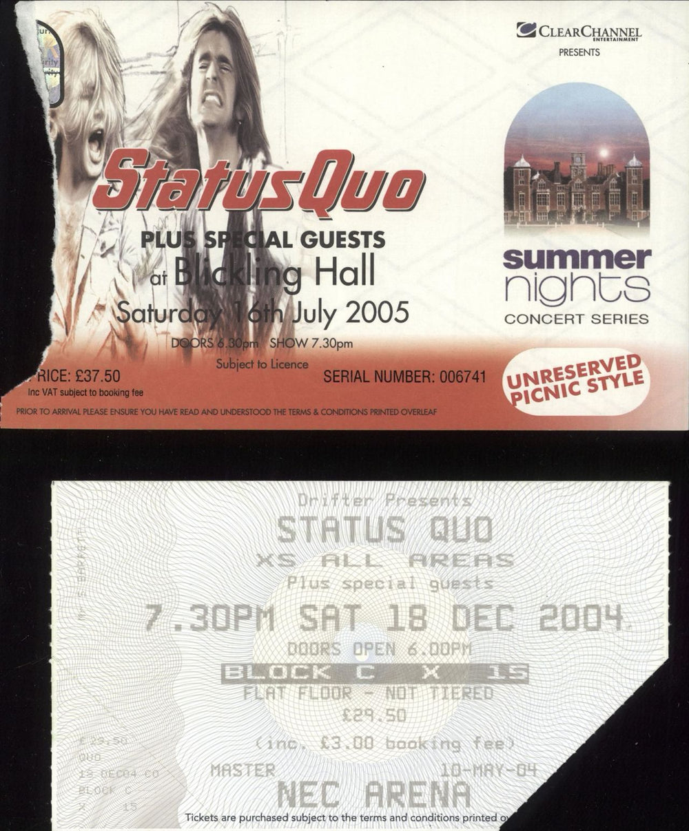 Status Quo XS All Areas + 2 Stubs UK tour programme QUOTRXS384252