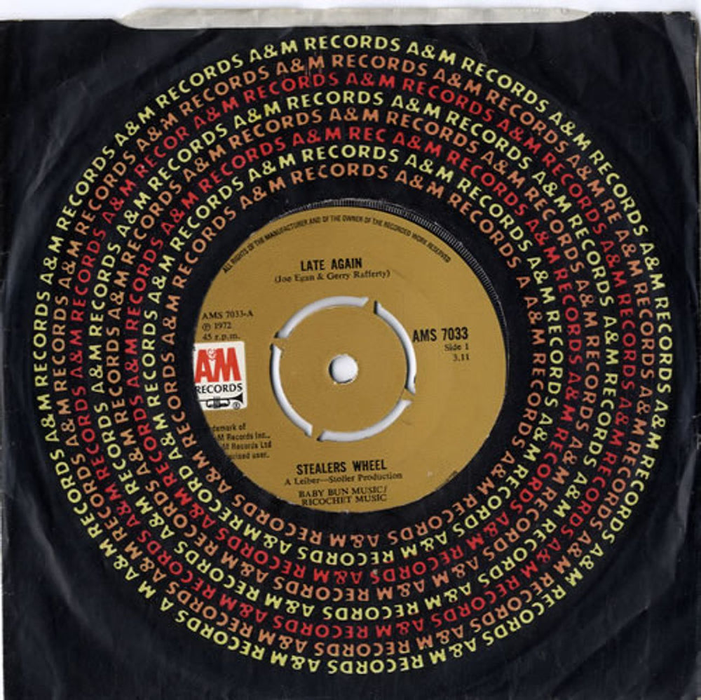 Stealers Wheel Late Again UK 7" vinyl single (7 inch record / 45) AMS7033