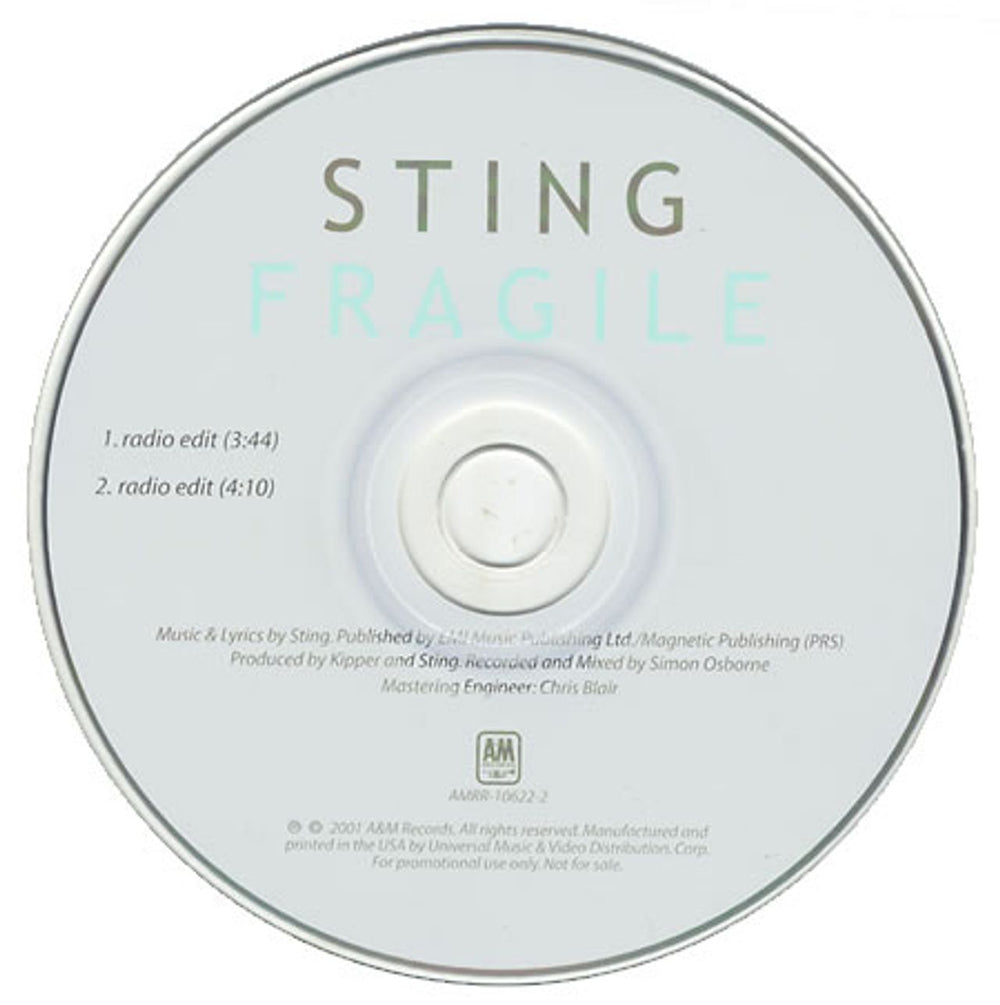 Sting Fragile US Promo CD single (CD5 / 5") STIC5FR201883