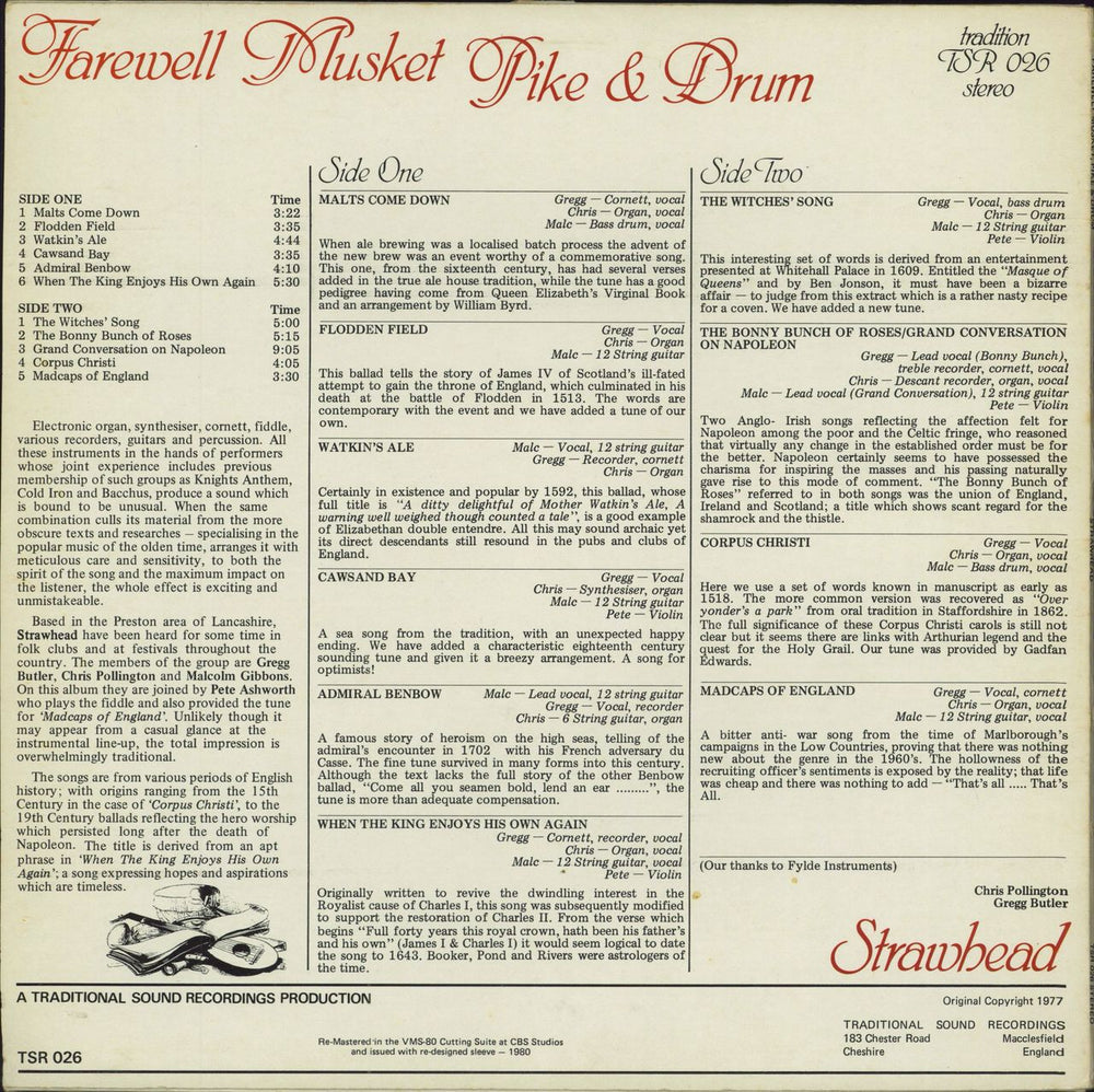 Strawhead Farewell Musket, Pike & Drum UK vinyl LP album (LP record)