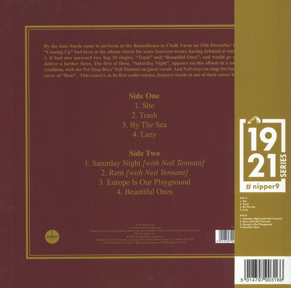 Suede Live At The Roundhouse (15th December 1996) - Gold vinyl UK vinyl LP album (LP record) 5014797903166