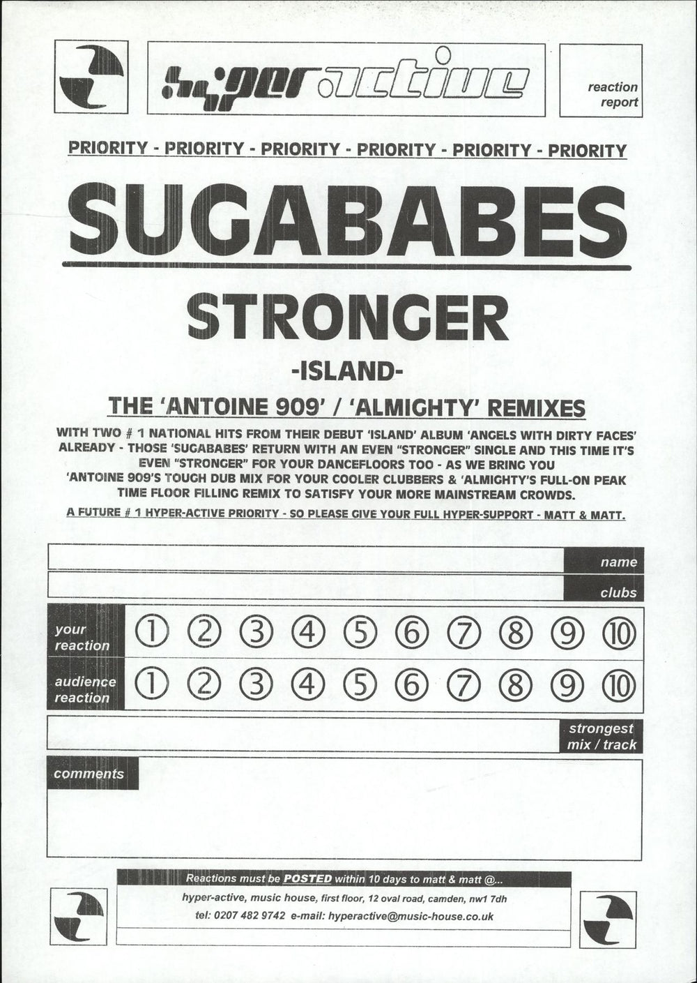 Sugababes Stronger - The Antoine 909 / Almighty Remixes UK Promo 12" vinyl single (12 inch record / Maxi-single) SGB12ST703065