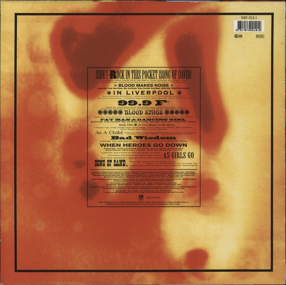 Suzanne Vega 99.9F° (Ninety-Nine Point Nine Fahrenheit Degrees) UK vinyl LP album (LP record) 731454001212