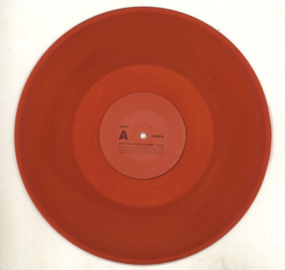 Swans Love Will Tear Us Apart - Red Vinyl UK 12" vinyl single (12 inch record / Maxi-single) 5016028207234