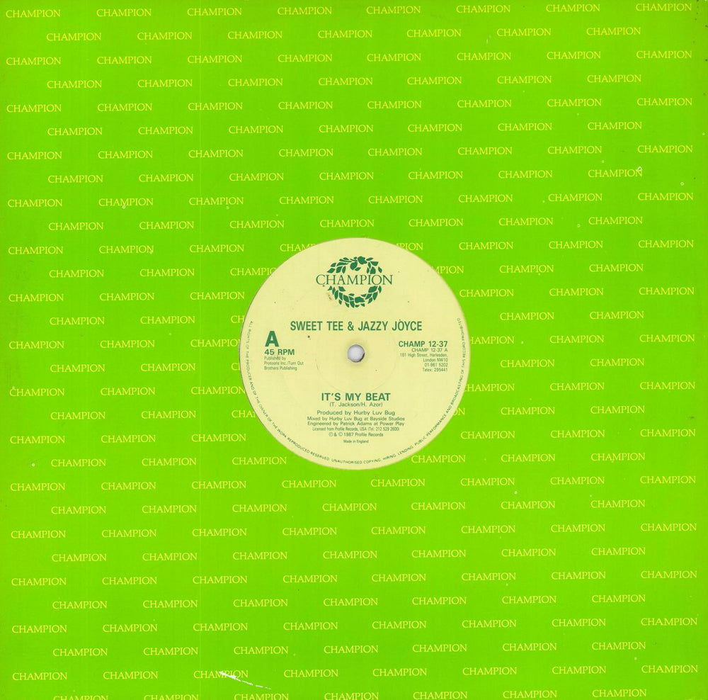 Sweet Tee It's My Beat UK 12" vinyl single (12 inch record / Maxi-single) CHAMP12-37