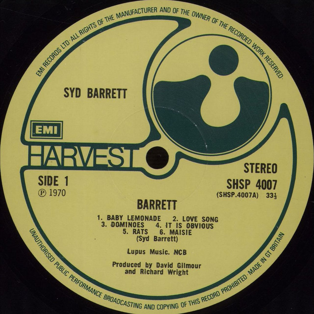 Syd Barrett Barrett - EMI label text UK vinyl LP album (LP record)