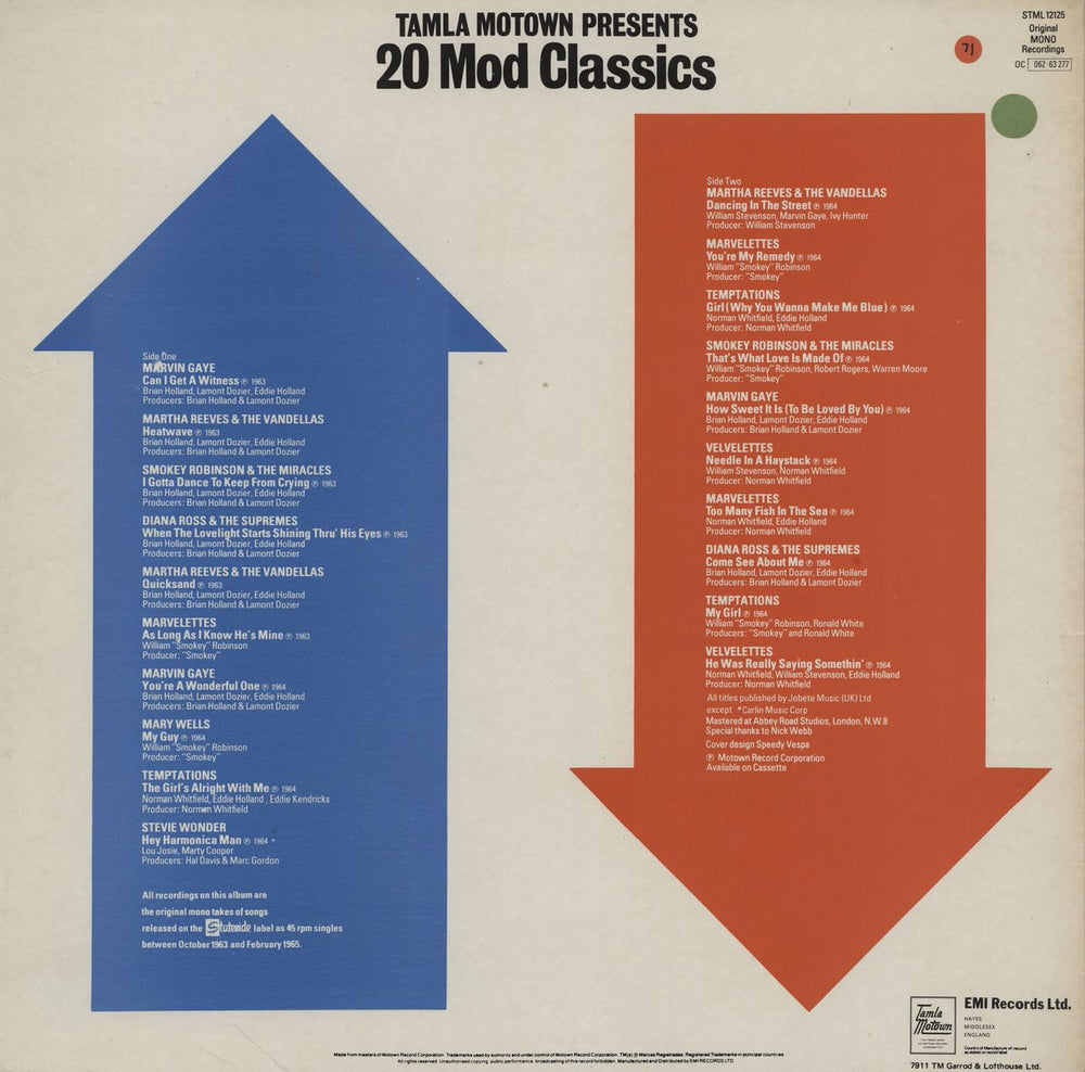 Tamla Motown 20 Mod Classics UK vinyl LP album (LP record)