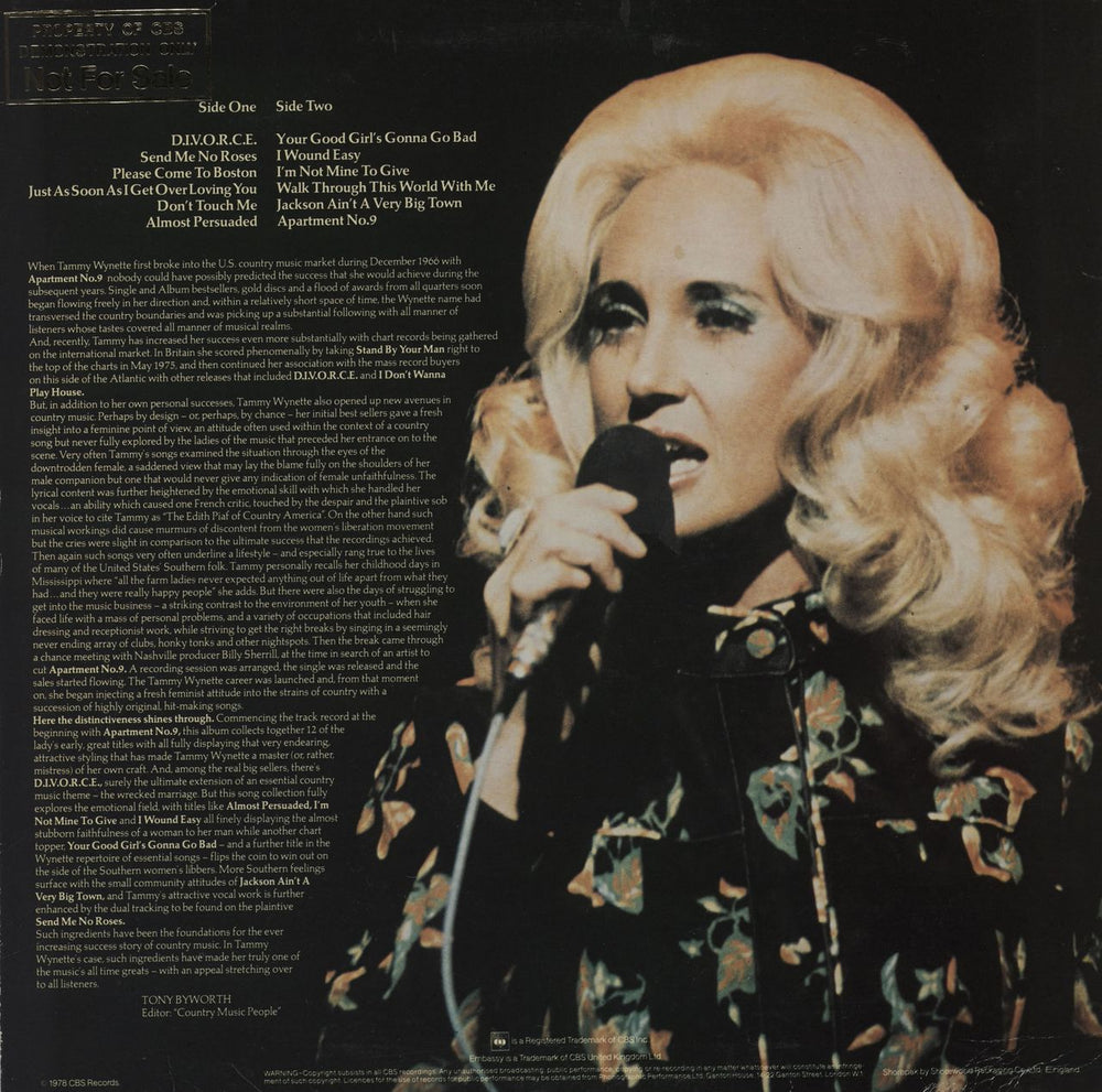 Tammy Wynette D.I.V.O.R.C.E. UK vinyl LP album (LP record)