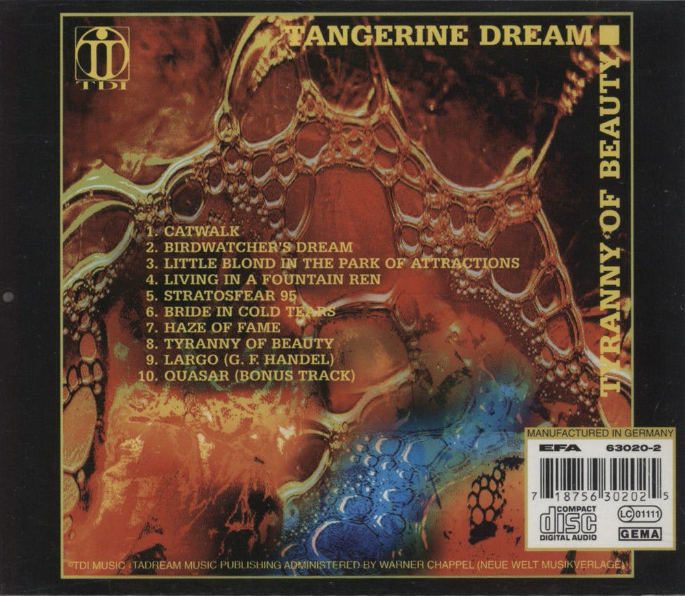 Tangerine Dream Tyranny Of Beauty German CD album (CDLP) 718756302025