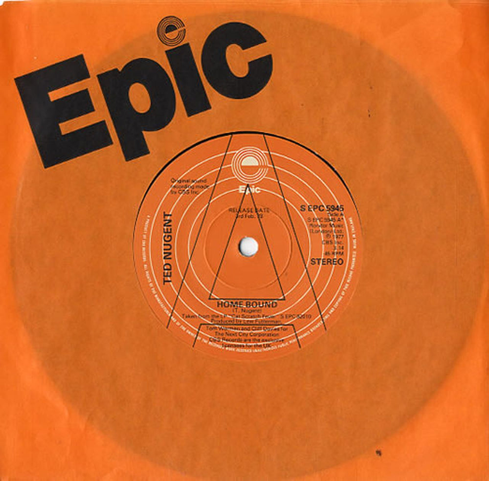 Ted Nugent Home Bound UK Promo 7" vinyl single (7 inch record / 45) SEPC5945