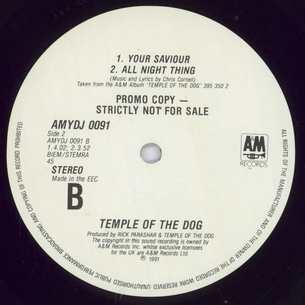 Temple of the Dog Hunger Strike UK Promo 12" vinyl single (12 inch record / Maxi-single)