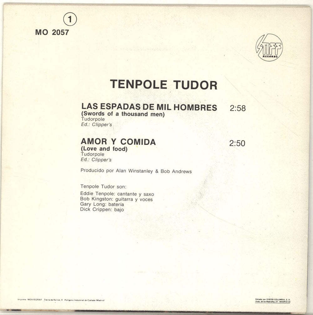 Tenpole Tudor Las Espadas De Mil Hombres Spanish Promo 7" vinyl single (7 inch record / 45) TTU07LA697562