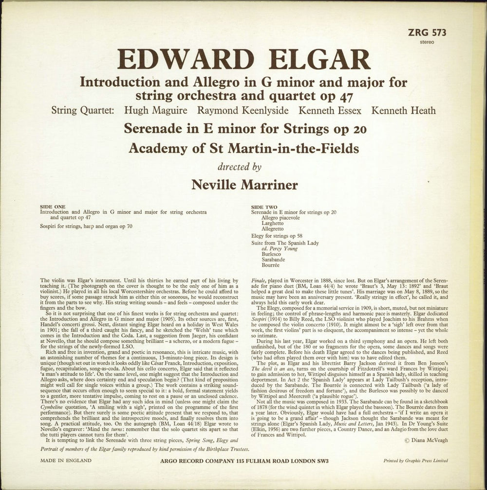 The Academy Of St. Martin-In-The-Fields Elgar: Introduction And Allegro / Serenade For Strings UK vinyl LP album (LP record)