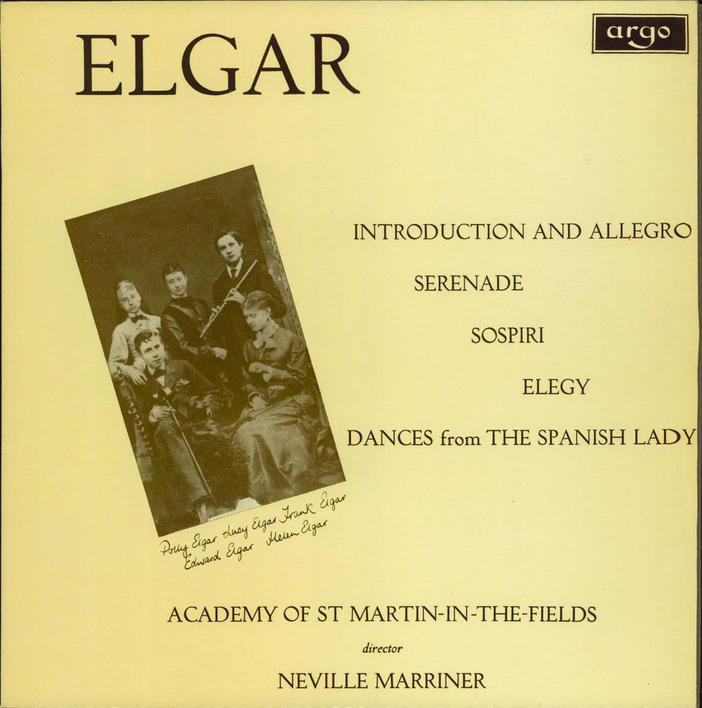 The Academy Of St. Martin-In-The-Fields Elgar: Introduction And Allegro / Serenade For Strings UK vinyl LP album (LP record) ZRG573