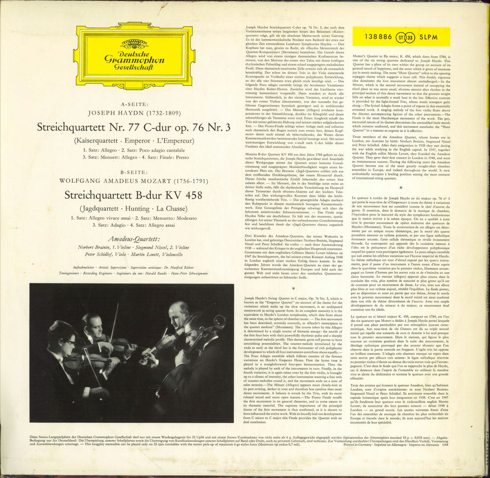 The Amadeus String Quartet Haydn: Kaiserquartett (Emperor) / Mozart: Jagdquartett (Hunting) German vinyl LP album (LP record)