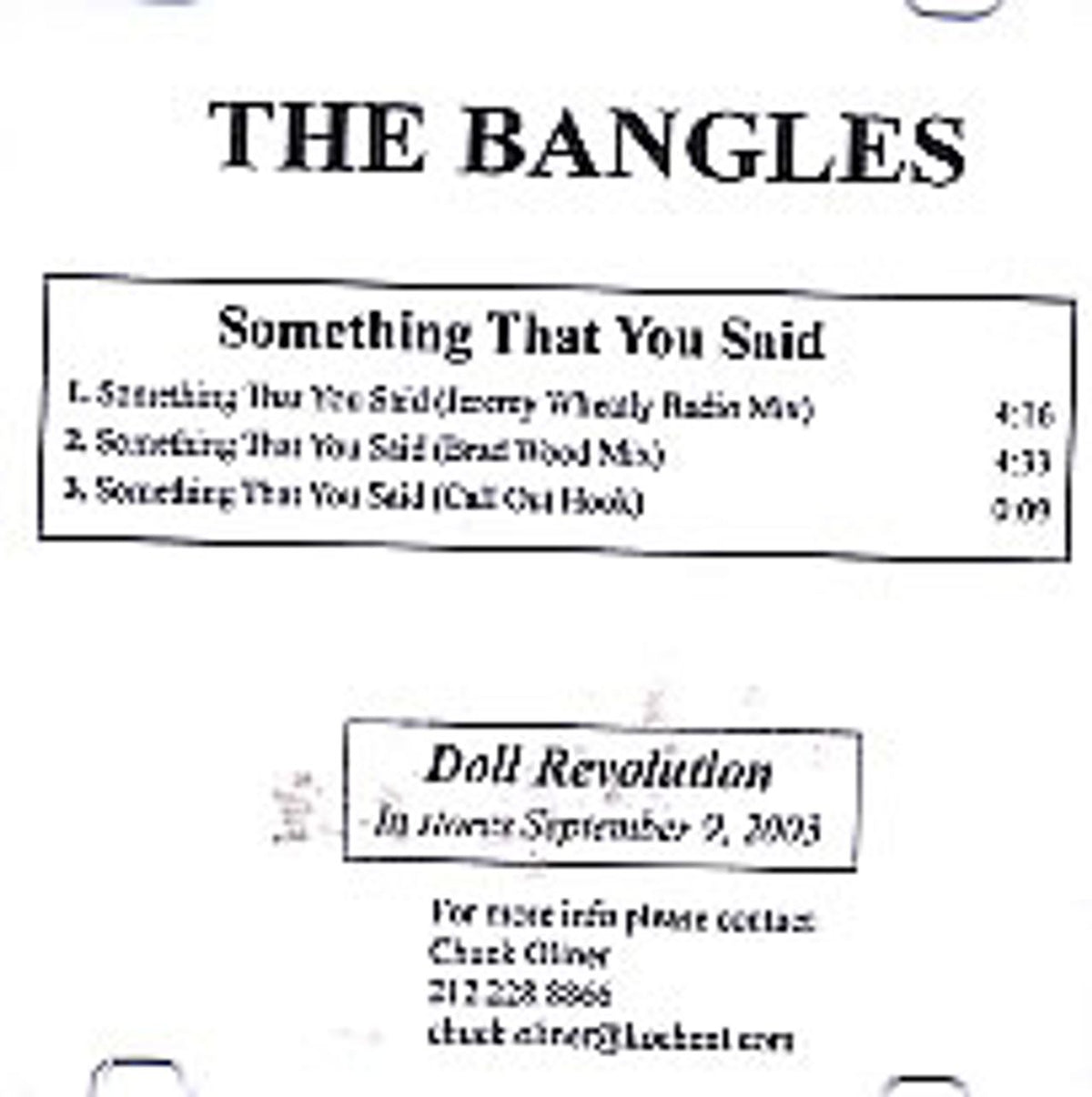 The Bangles Something That You Said Us Promo Cd R Acetate —