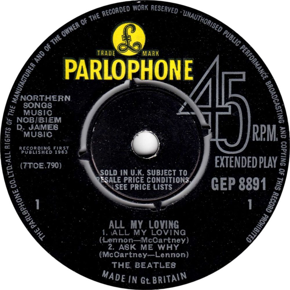 The Beatles All My Loving - 2nd - EX UK 7" vinyl single (7 inch record / 45)