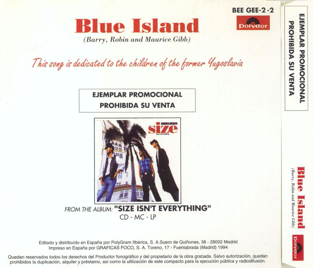 The Bee Gees Blue Island Spanish Promo CD single (CD5 / 5")