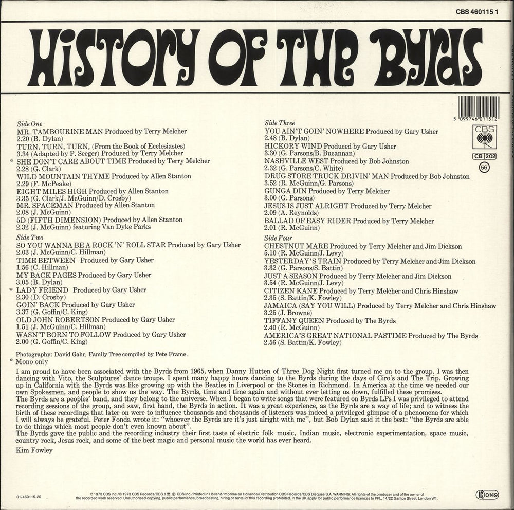 The Byrds History Of The Byrds - Red Label + Gatefold Dutch 2-LP vinyl record set (Double LP Album)