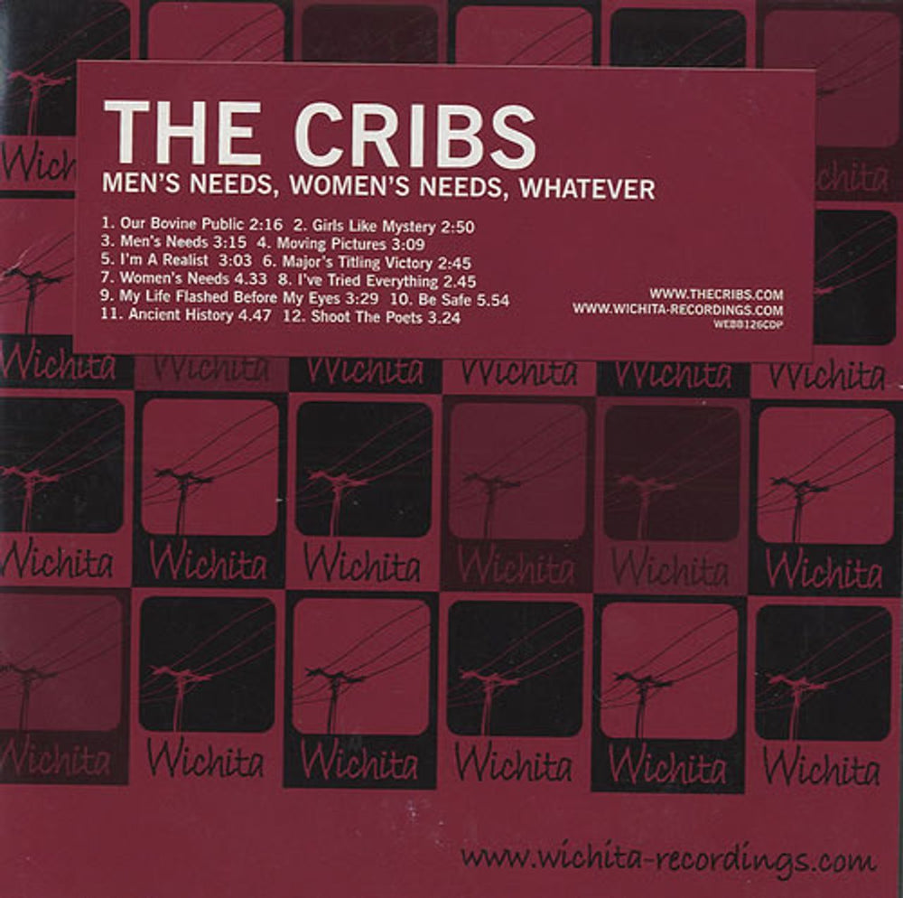 The Cribs Men's Needs, Women's Needs, Whatever UK Promo CD album (CDLP) WEBB126CDP