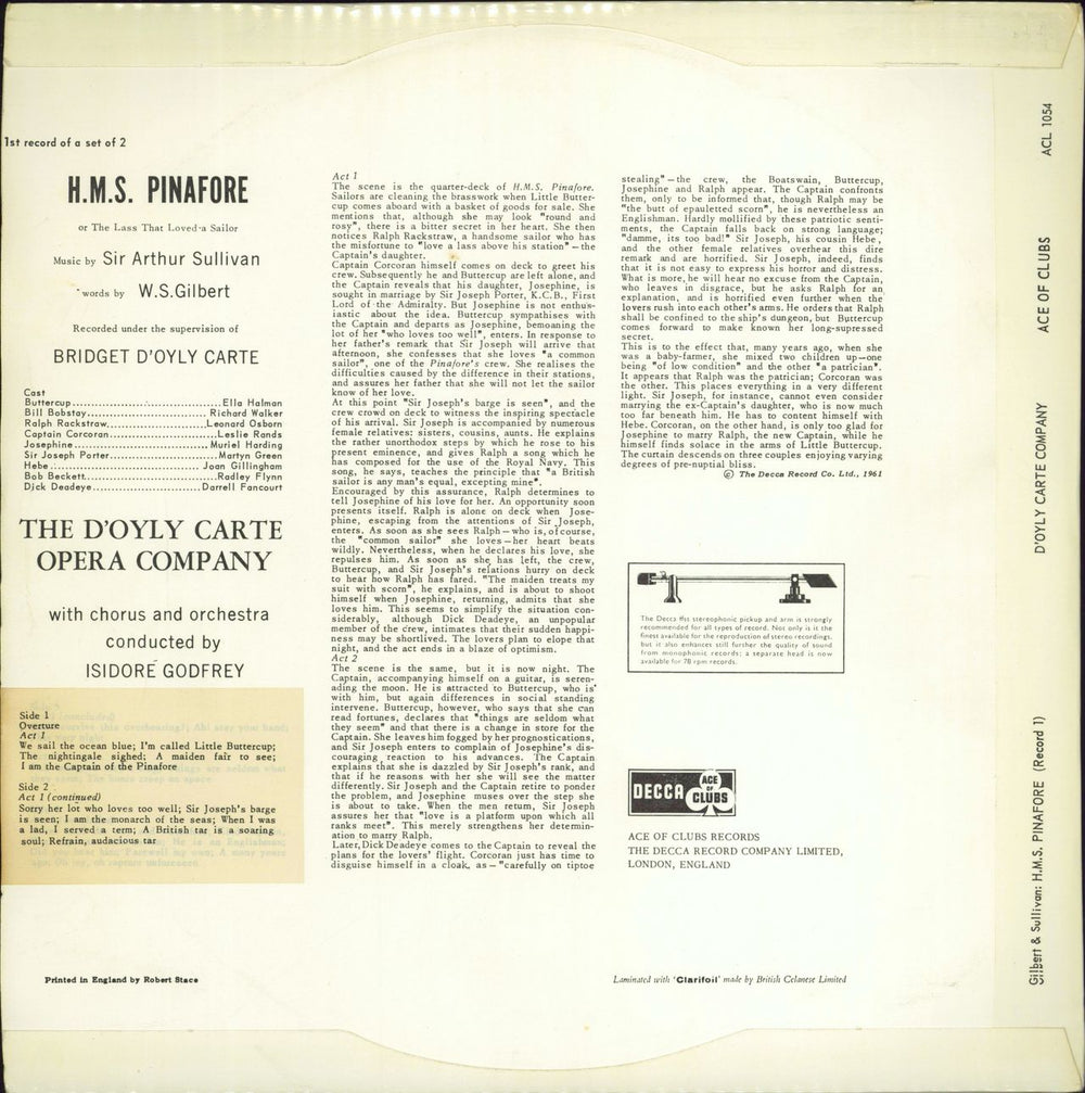 The D'Oyly Carte Opera Company H.M.S. Pinafore UK 2-LP vinyl record set (Double LP Album)